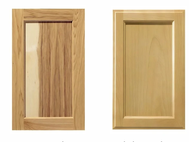 Painted and natural wood cabinet door samples.