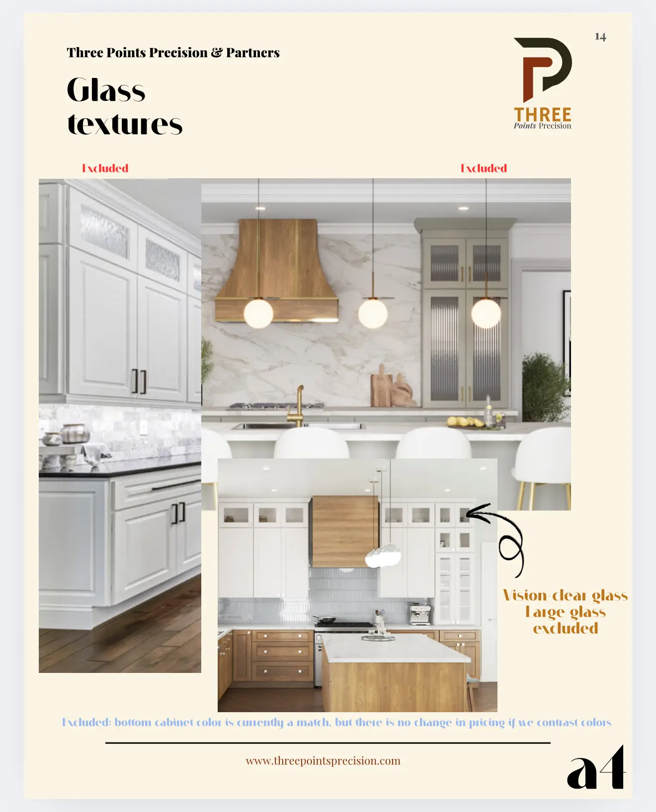 Educational reference showing glass texture options for kitchen cabinet doors.